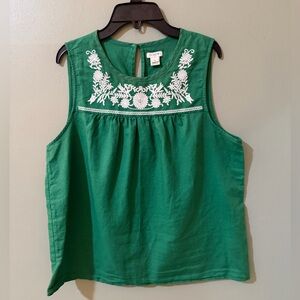 J. Crew kelly green Linen Blend Sleeveless Embroidered Top - Size 10